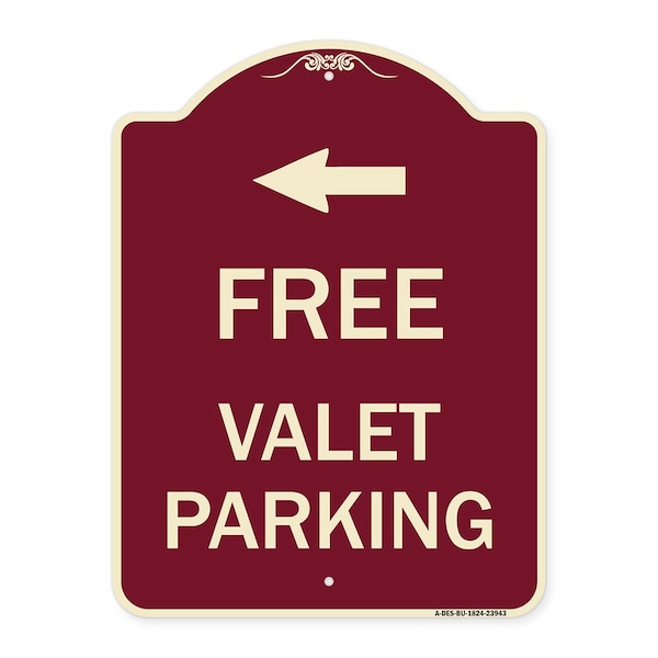 Signmission Free Valet Parking with Left Arrow Heavy-Gauge Aluminum Architectural Sign, 24" x 18", BU-1824-23943 A-DES-BU-1824-23943 - main